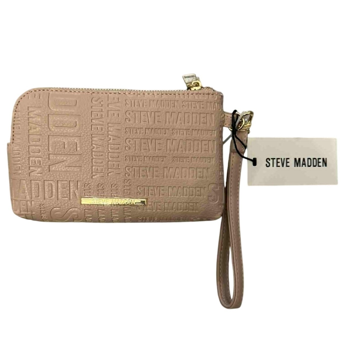 Steve Madden Embossed Logo Zip Wallet Wristlet Dusty Rose With Removable Strap
